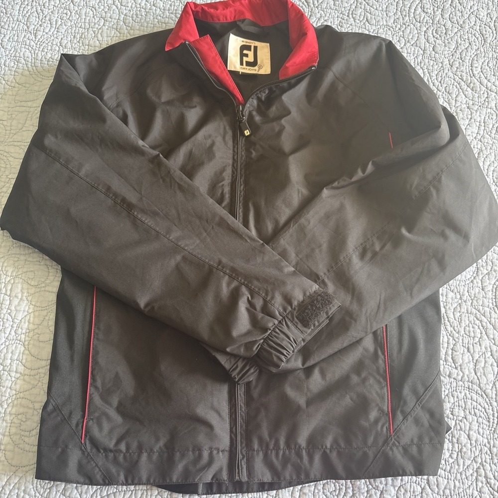 FootJoy DryJoys Women's Small Golf Rain Jacket Black Red Long Sleeve